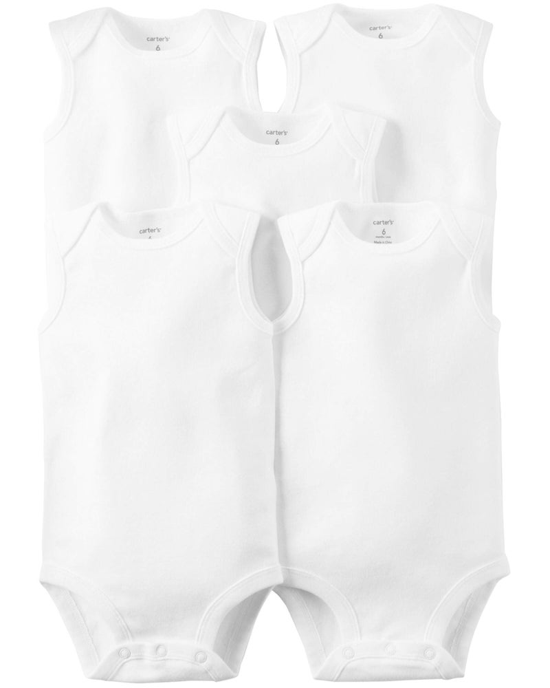 Carter's 5-Pack S/L Bodysuits - White- 12 Months